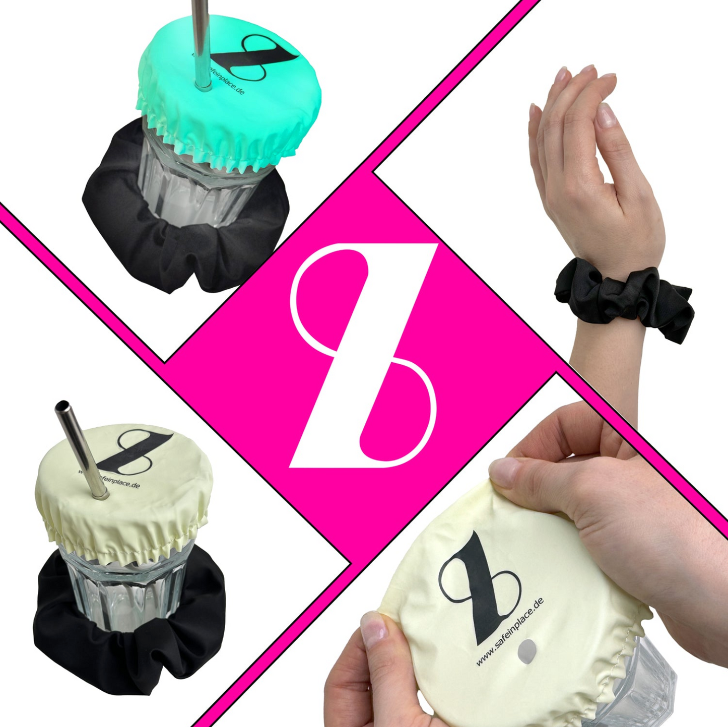 GLOWY SIPY | Scrunchie | Haargummi | leuchtend Getränkeschutz Abdeckung gegen K.O.-Tropfen | Getränkeschutz gegen K.O.-Tropfen | Getränkeschutzdeckel | Getränkeabdeckung | Anti Spiking
